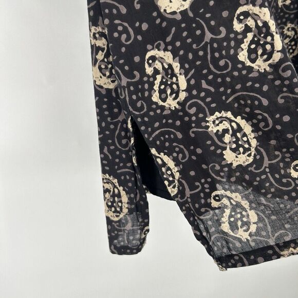 J Peterman Boho Tunic Top Black Gold Sequins Paisley Print 3/4 Sleeves Size S - Picture 7 of 12